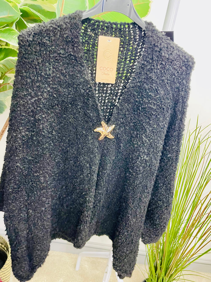 LADIES POPCORN KNIT CARDIGAN - BLACK, BURGUNDY, BROWN, BEIGE, BLUE & PINK