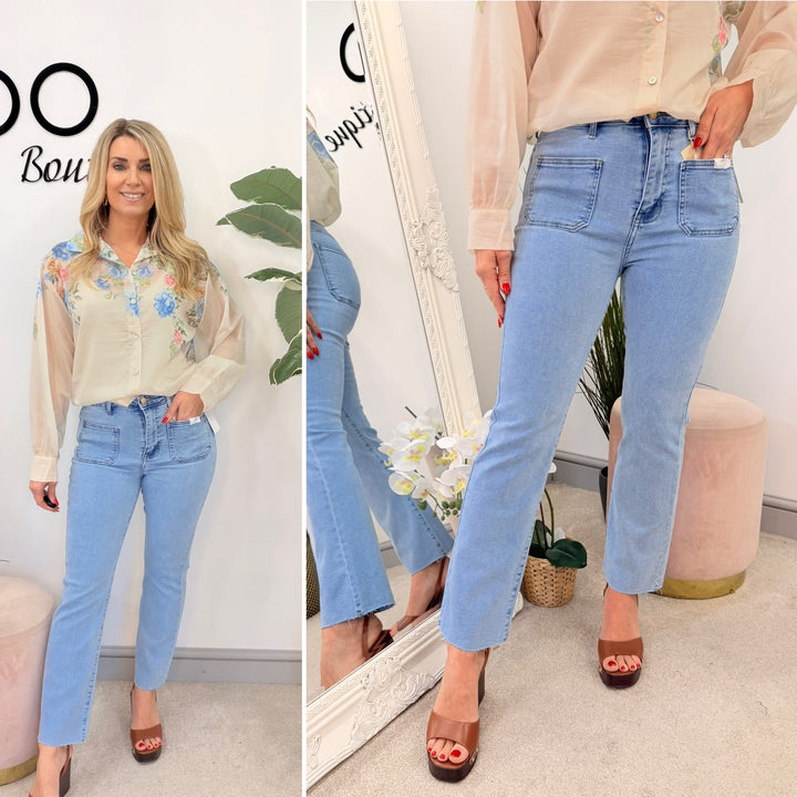 Ladies Fashion Blue Ankle Grazer Jeans