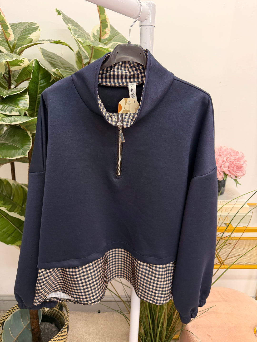 Womens scuba casual check shirt top - Black, Taupe, Beige, Brown, Wine, Navy
