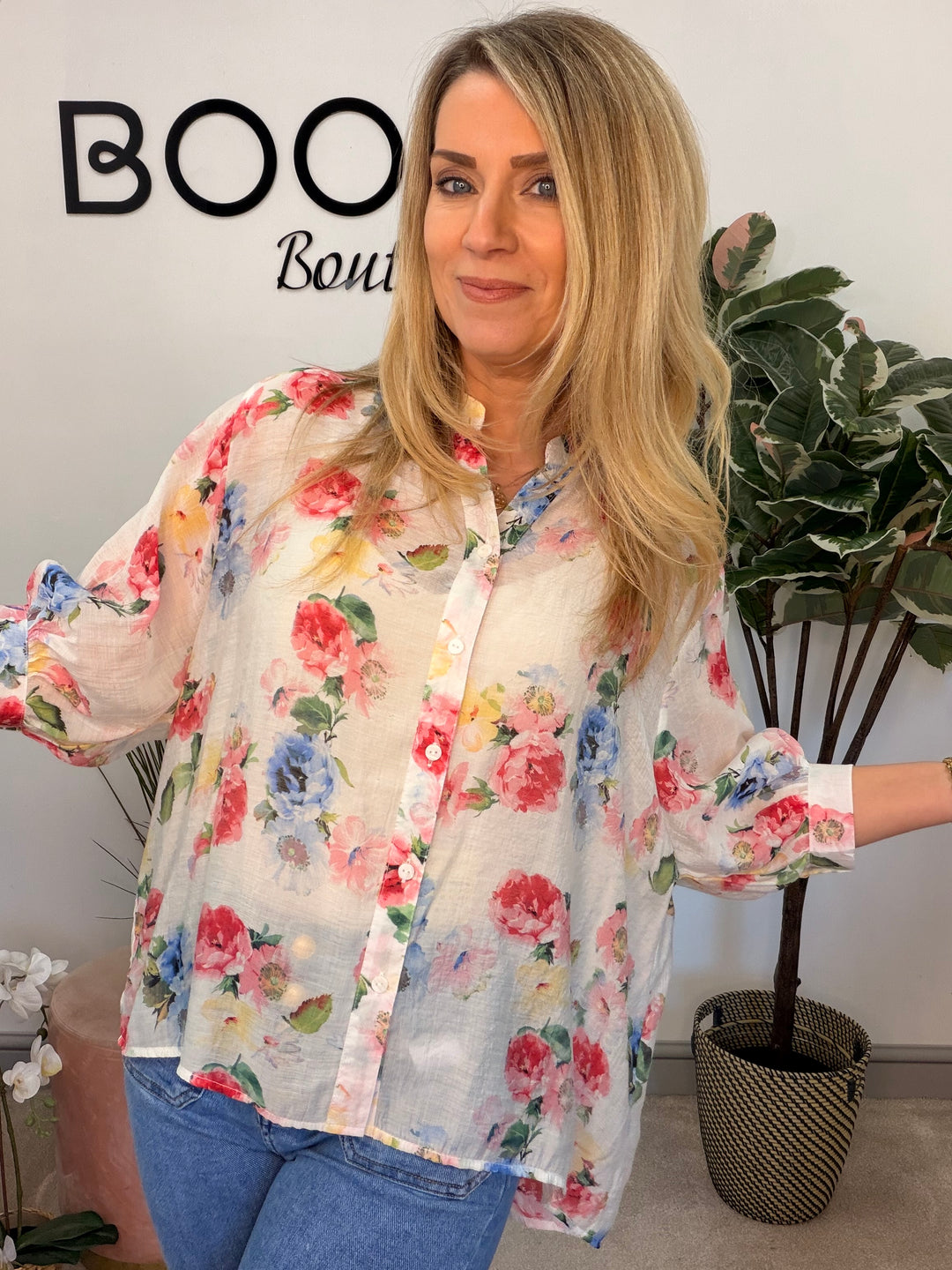 Ladies Fashion Pretty Floral Print Blouse Top