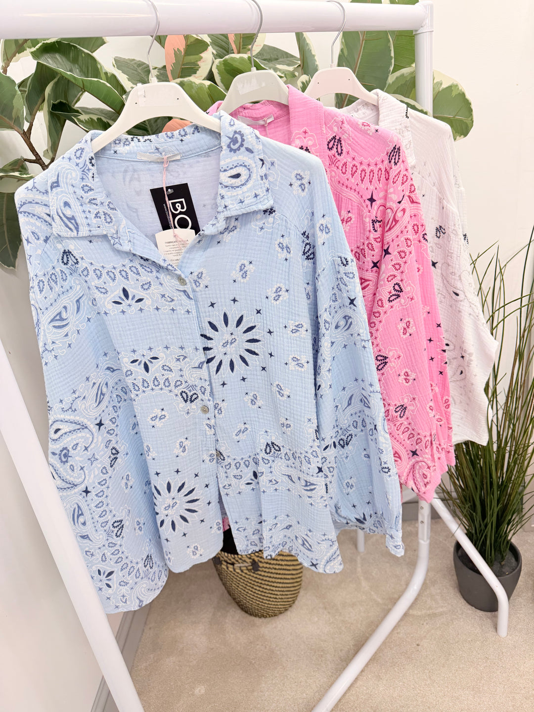 Ladies Cheesecloth Oversize Shirt - Pink, White, Blue