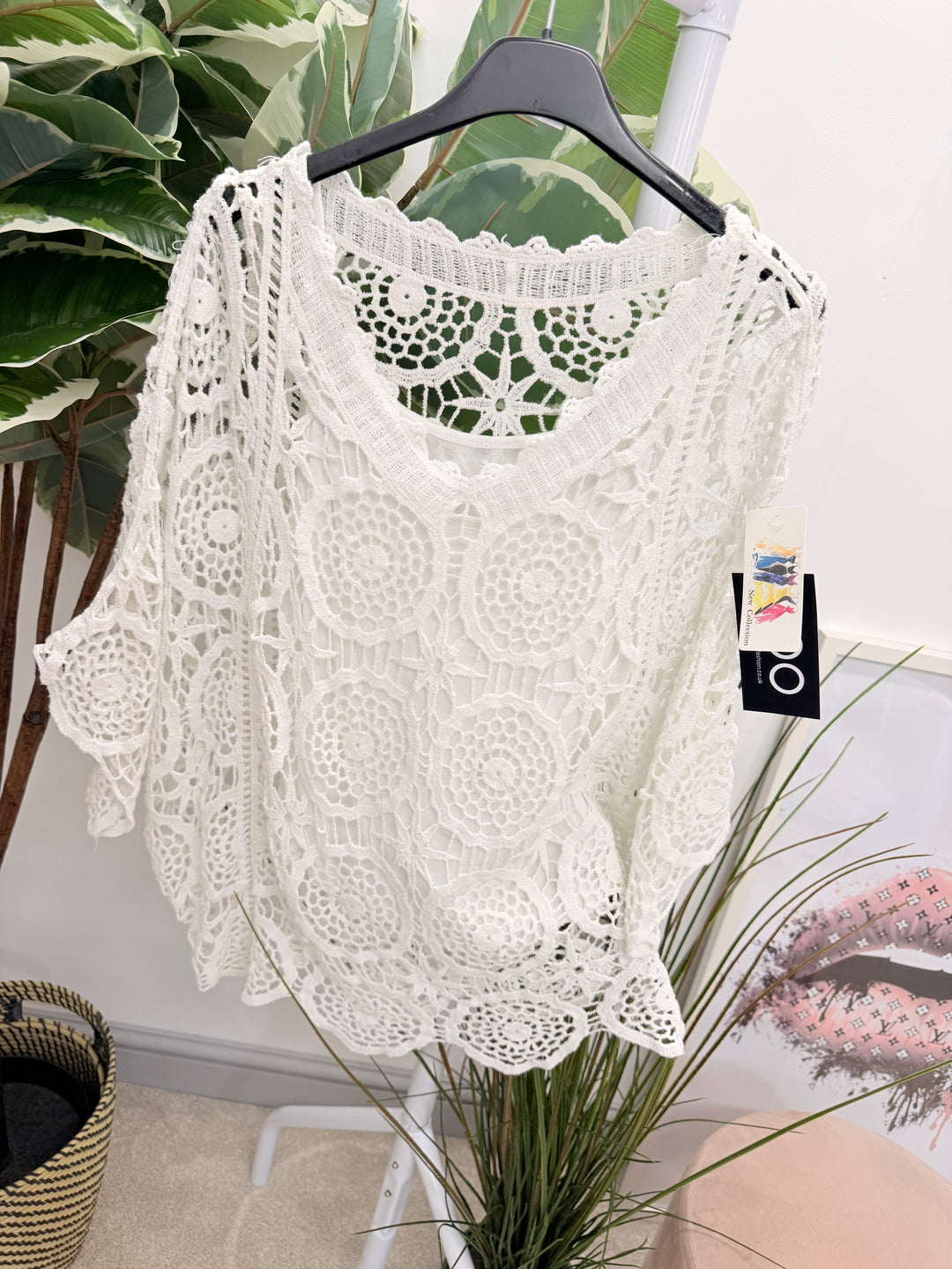 Ladies Fashion Crochet Top - White, Coral, Black, Pink