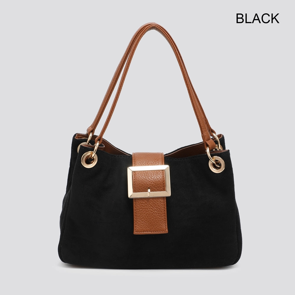 Ladies Fashion Faux Suede Small Tote Handbag - black, wine, cream, camel, orange, brown
