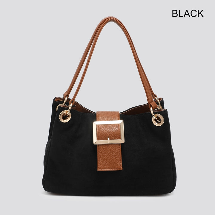 Ladies Fashion Faux Suede Small Tote Handbag - black, wine, cream, camel, orange, brown