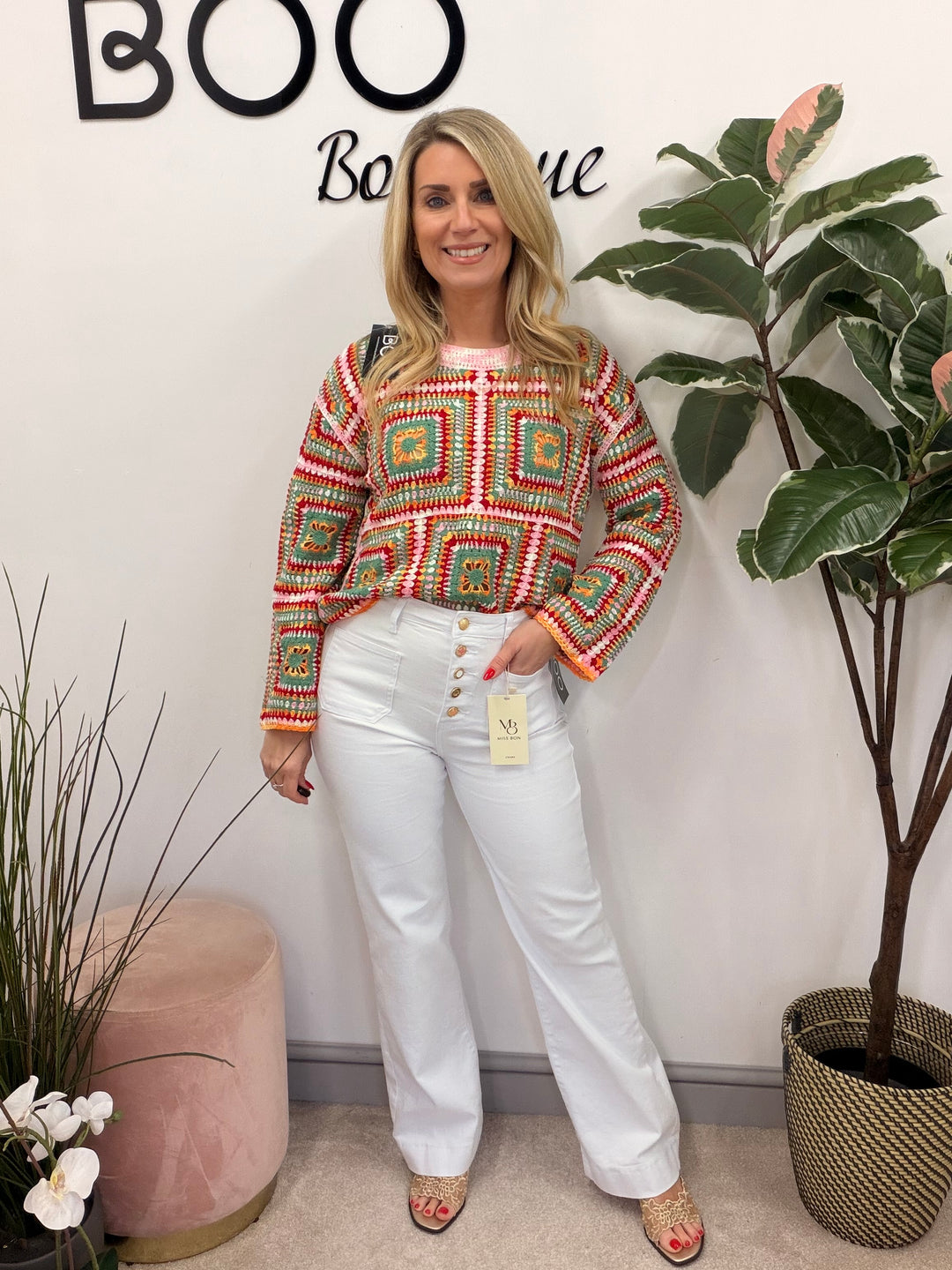 Ladies Fashion Red & Pink Crochet Top