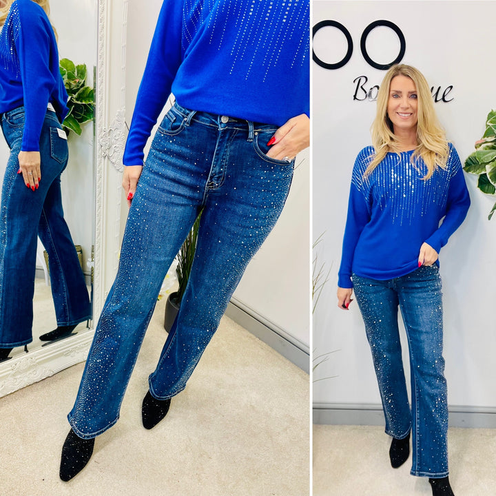 LADIES SPARKLY DIAMANTE STRAIGHT LEG JEANS