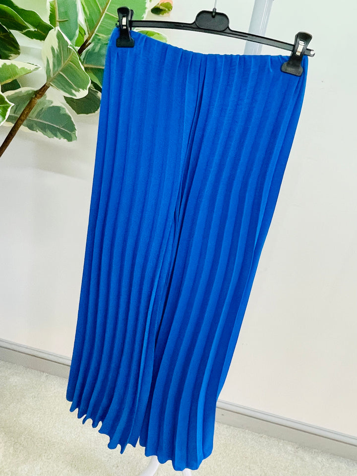 LADIES WOMENS PLEATED WIDE LEG PALAZZO CULOTTE TROUSERS - ROYAL BLUE, NAVY, BLACK, CAMEL, GREEN