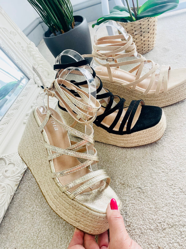 LADIES WOMENS SUMMER BEIGE STRAPPY FLATFORM SANDALS