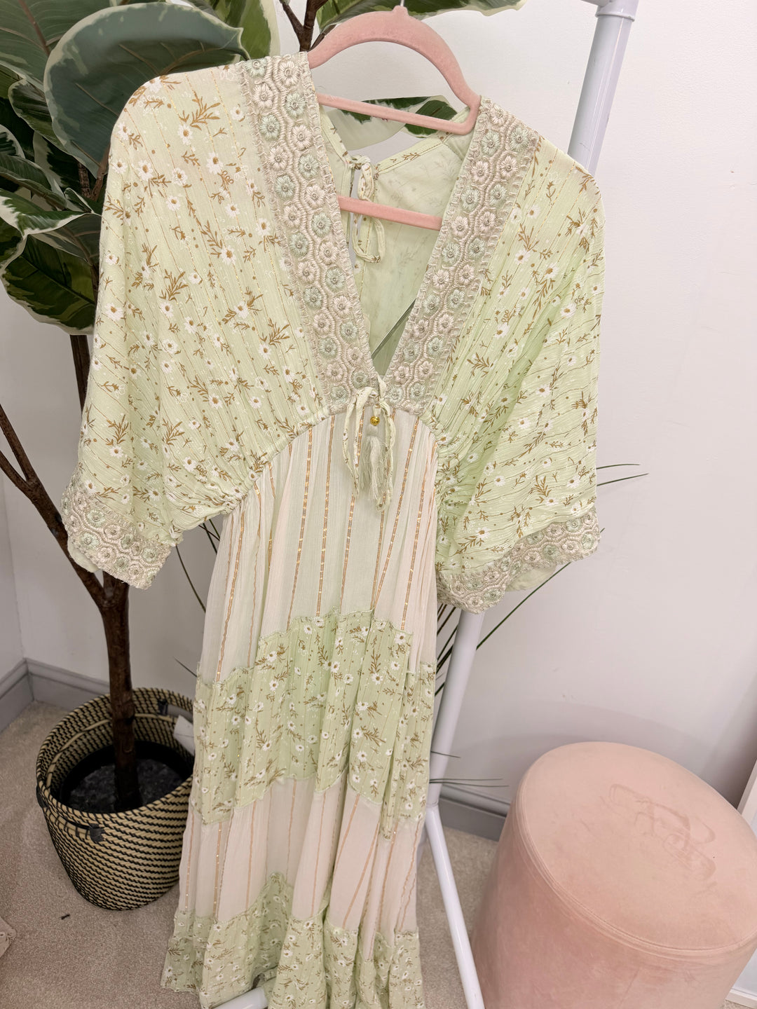 Ladies Fashion Boho Summer Maxi Dress - Pink, Cream, Mint & Blue