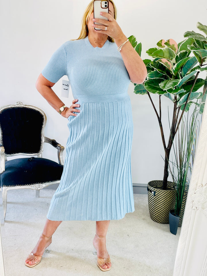 LADIES WOMENS BLUE KNITTED SPRING JUMPER DRESS