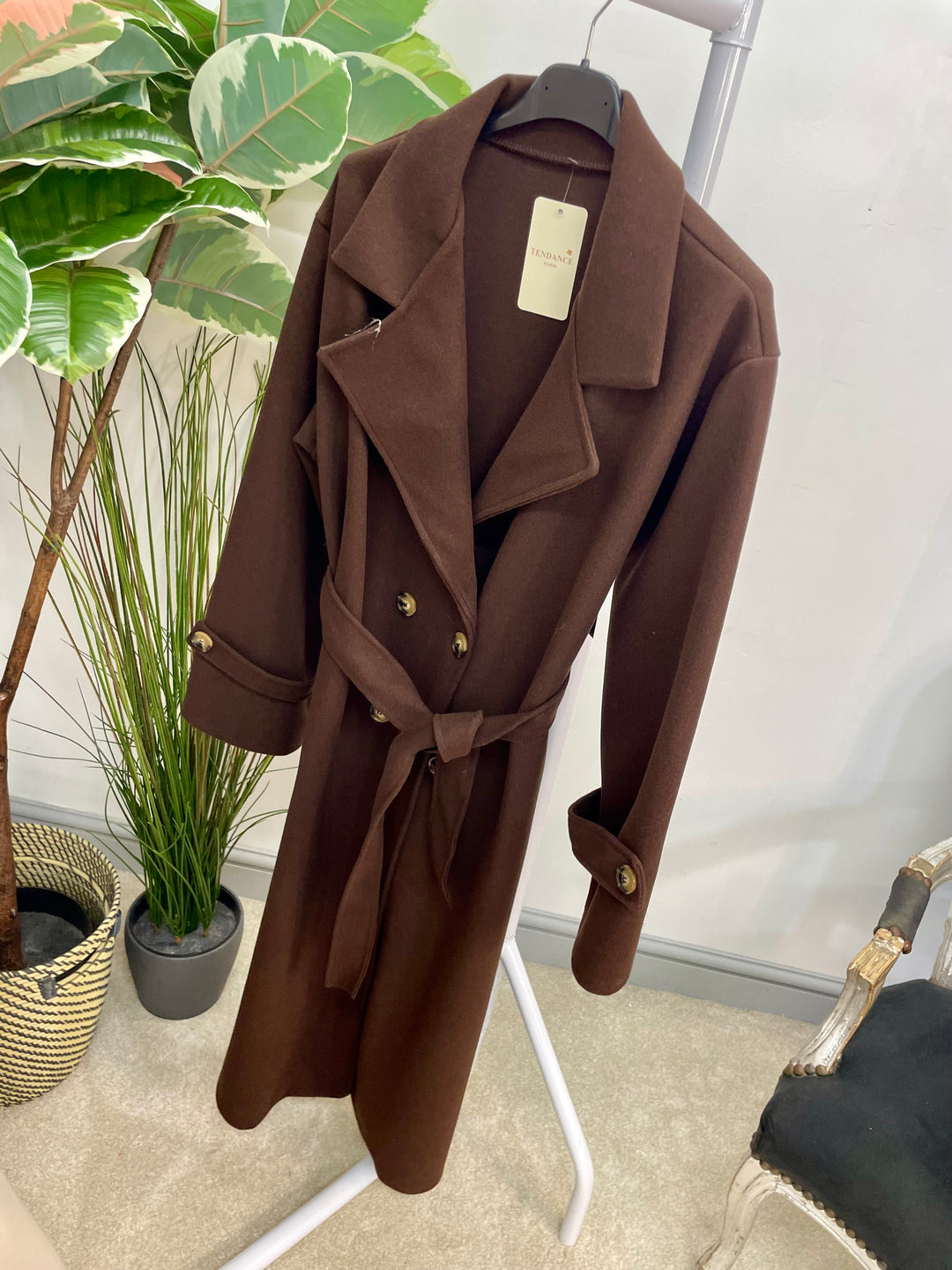LADIES TIE BELT DUSTER COAT - BEIGE, MOCHA, BROWN & BLACK