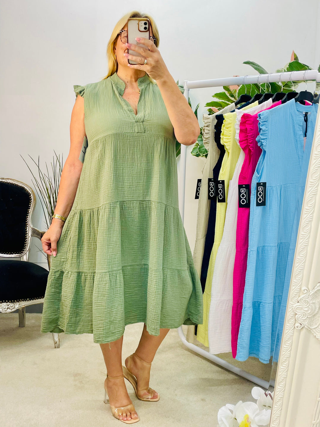 LADIES CHEESECLOTH SMOCK SUMMER MIDI DRESS - LEMON, WHITE, PINK, NAVY, BLUE, KHAKI, BEIGE