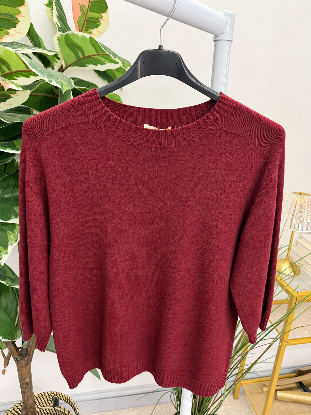 Women's 3/4 sleeve round neck jumper wine
