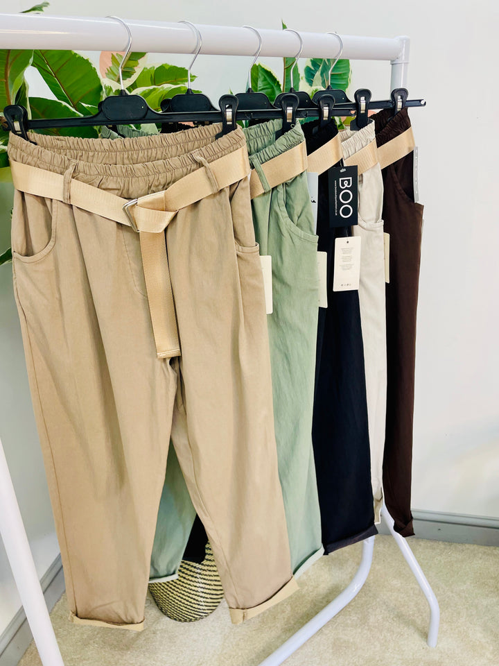 LADIES STRETCH CASUAL MAGIC TROUSERS - BROWN, KHAKI, BEIGE, TAUPE & BLACK