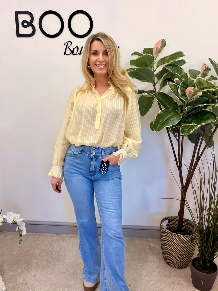 Ladies Fashion Stripe Shirt Blouse - Pink, Blue, Beige, White, Yellow