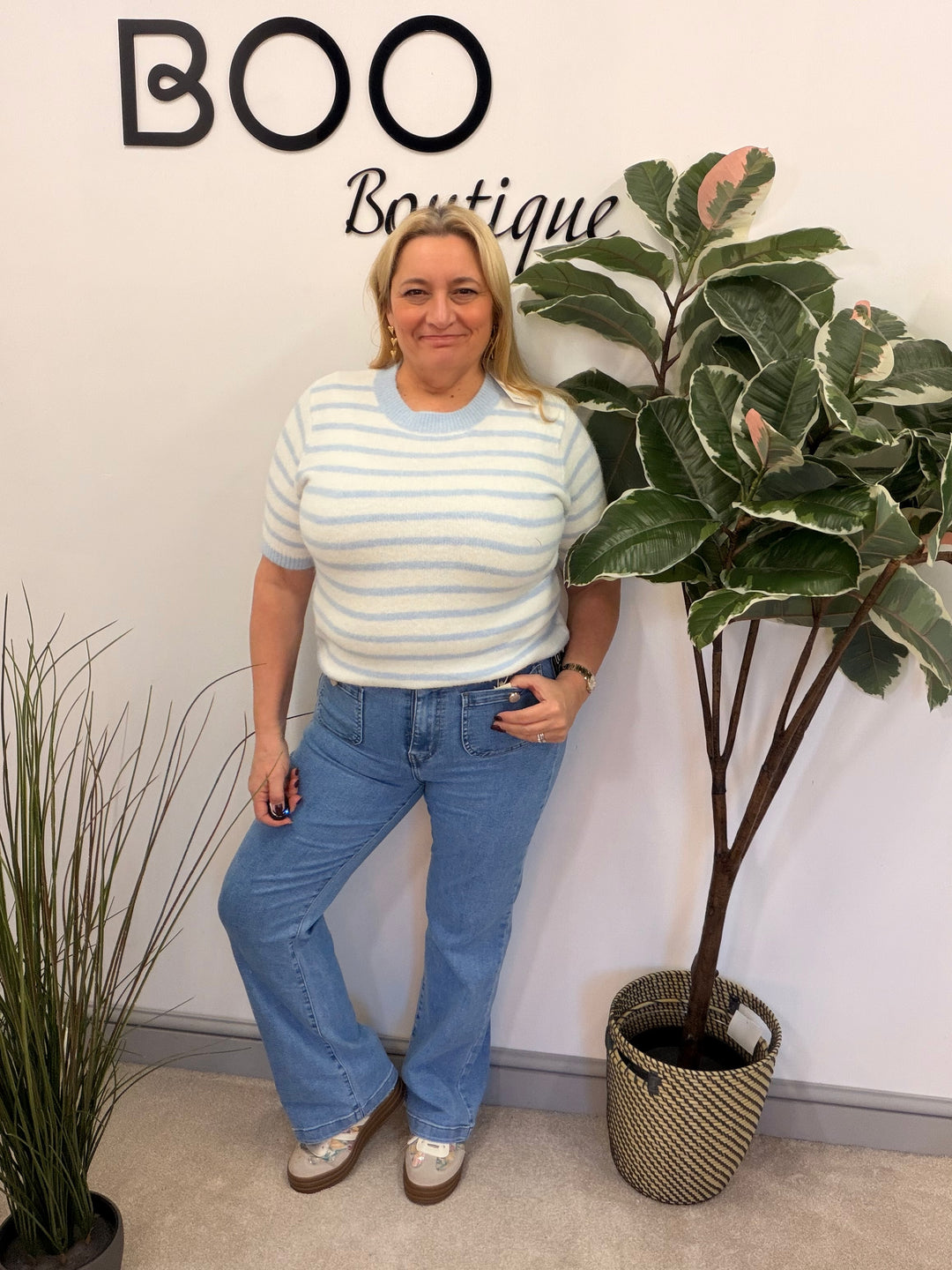 Ladies Fashion Light Blue Denim Straight Leg Jeans