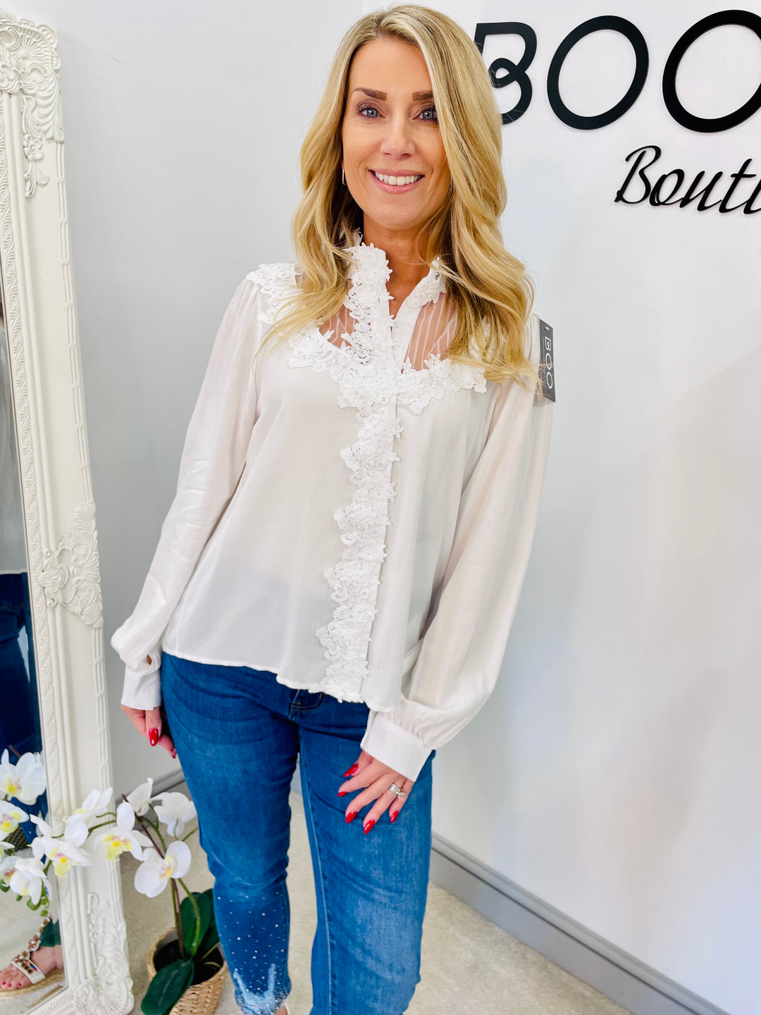 LADIES WOMENS WHITE LACE PRETTY SUMMER BLOUSE TOP
