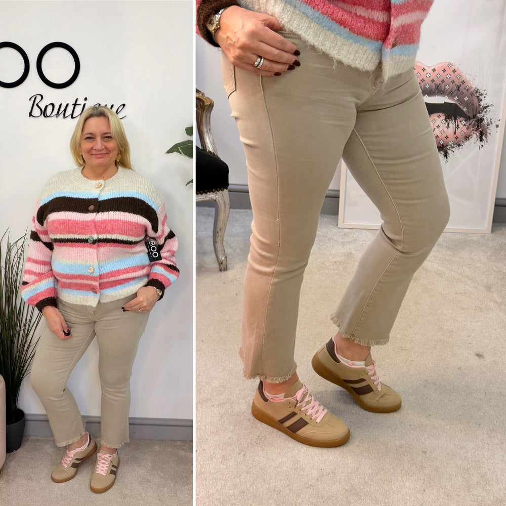 Ladies Fashion Beige Ankle Grazer Jeans