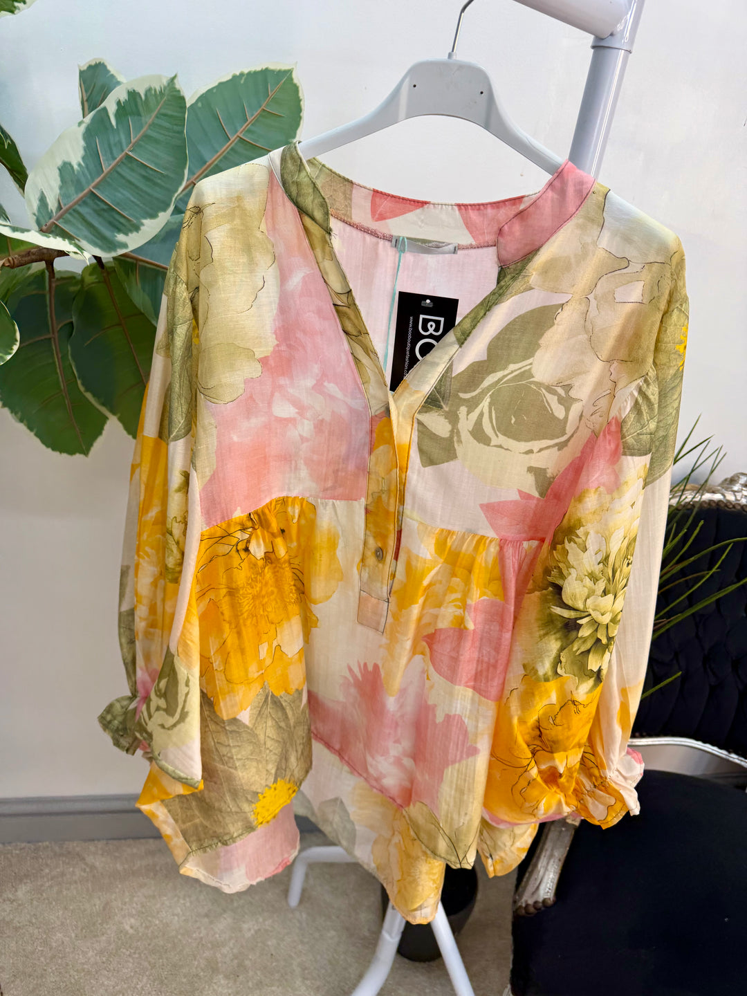 Ladies Fashion Boho Style Grandad Shirt - pink and khaki