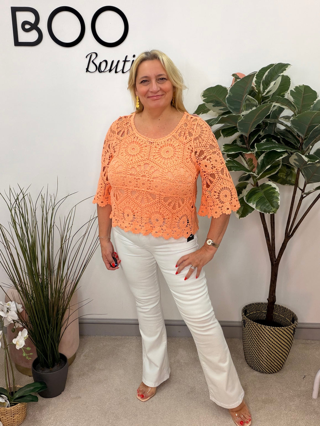 Ladies Pretty Crochet Summer Top orange