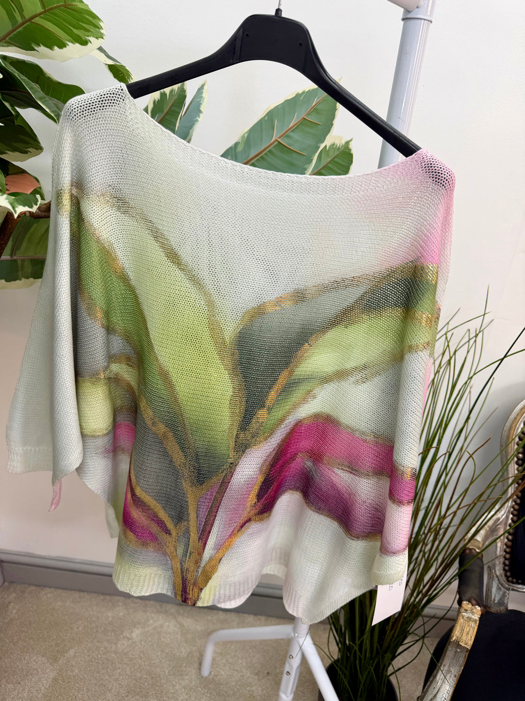 LADIES WHITE BATWING SLEEVE JUMPER - KHAKI, BLUE & GREEN