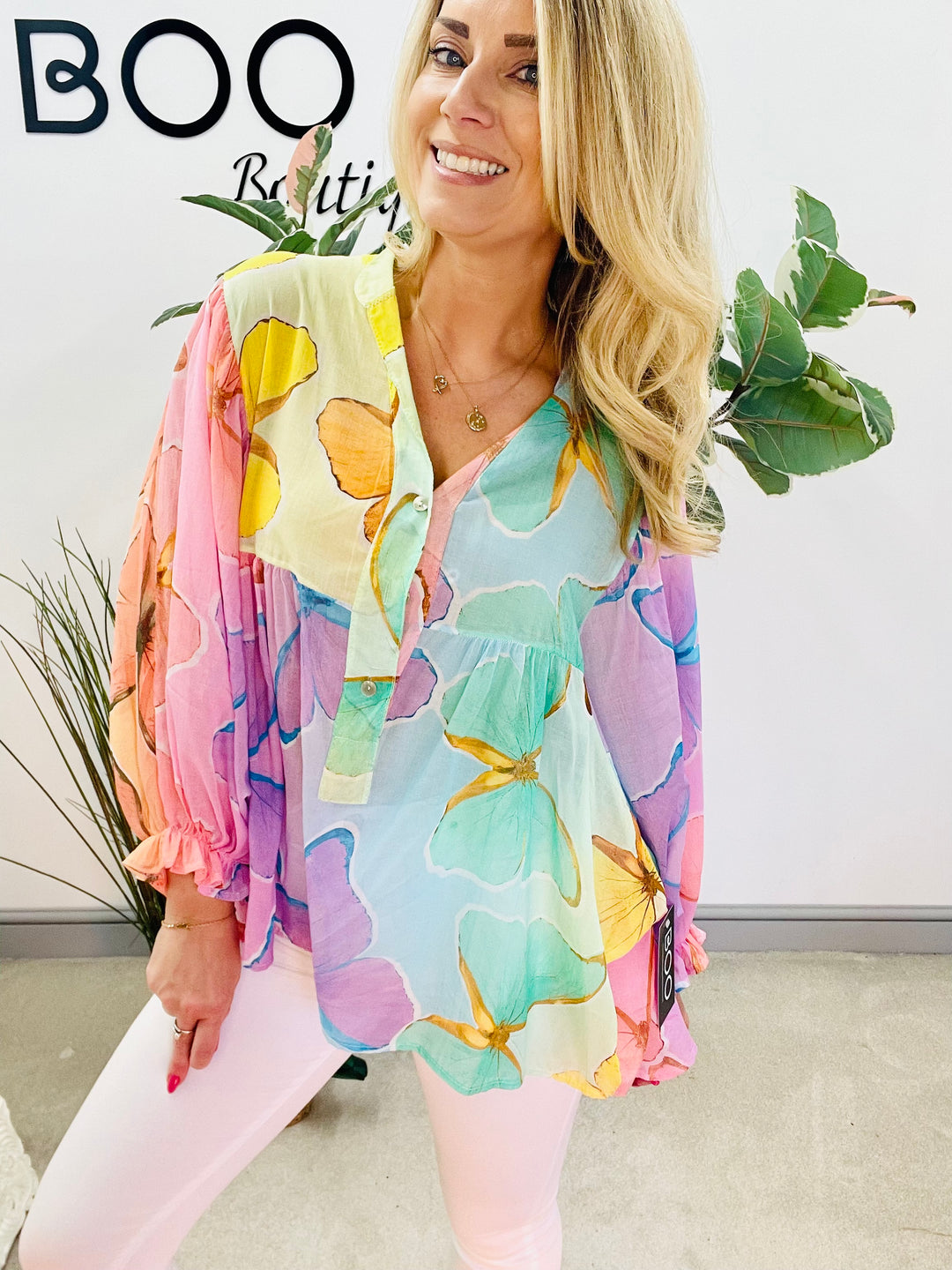 LADIES WOMENS PASTEL SMOCK LOOSE FIT TOP - PINK BLUE YELLOW