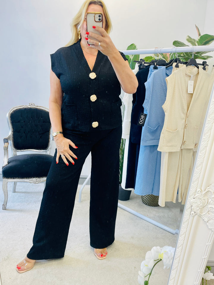 LADIES TROUSER CO ORD SET - BLACK, BLUE, NAVY, BEIGE, WHITE