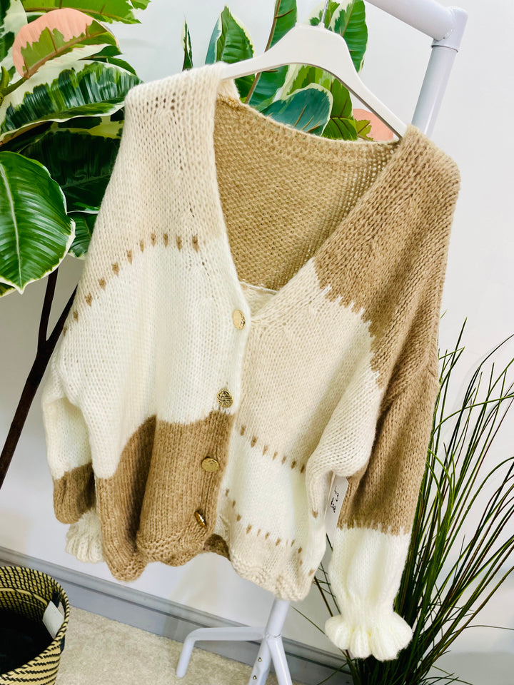 LADIES KNITTED BEIGE CREAM CAMEL FASHION CARDIGAN