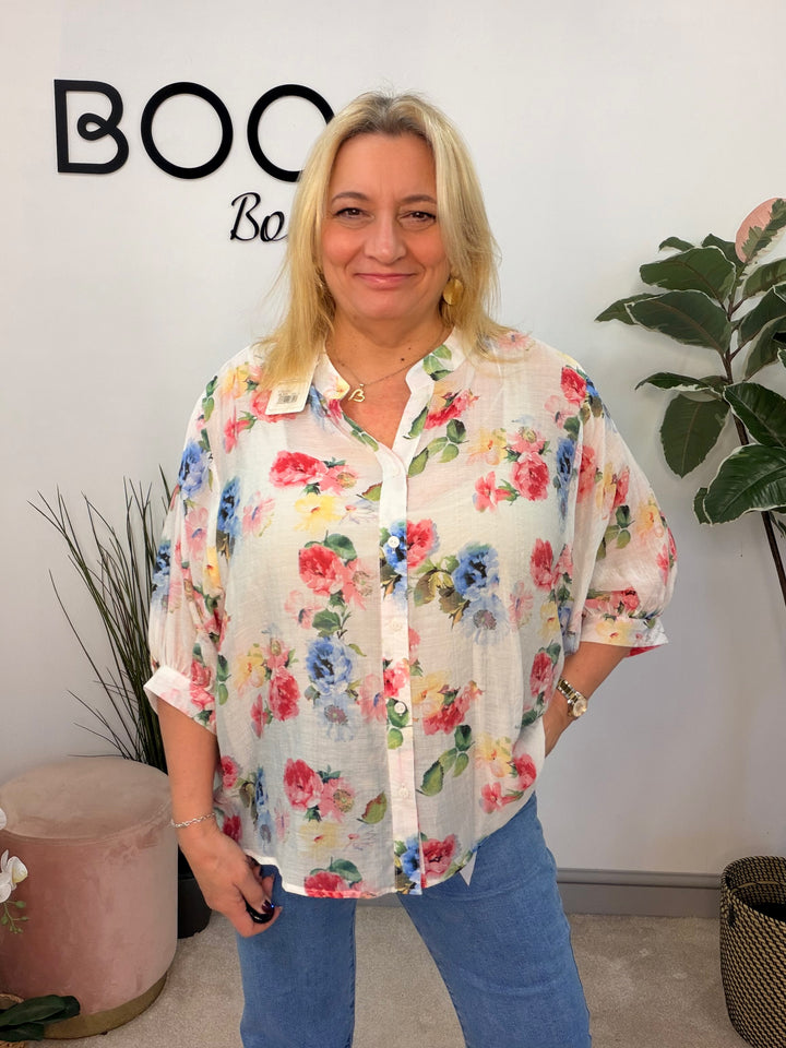 Ladies Fashion Pretty Floral Print Blouse Top