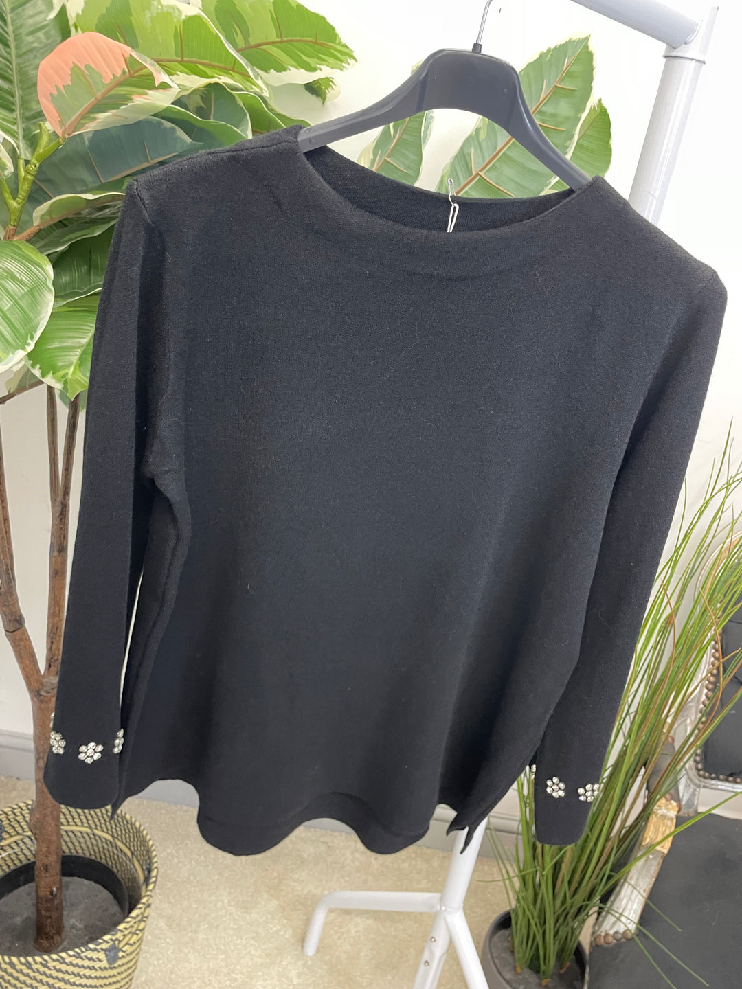 LADIES DIAMANTE JUMPER SWEATER - GREY & BLACK