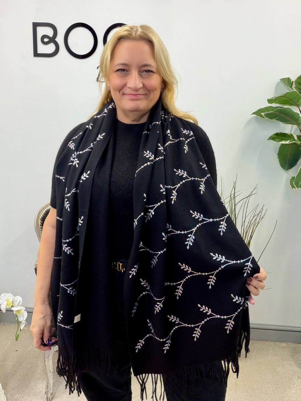 LADIES BLACK DIAMANTE SPARKLY SCARF WRAP