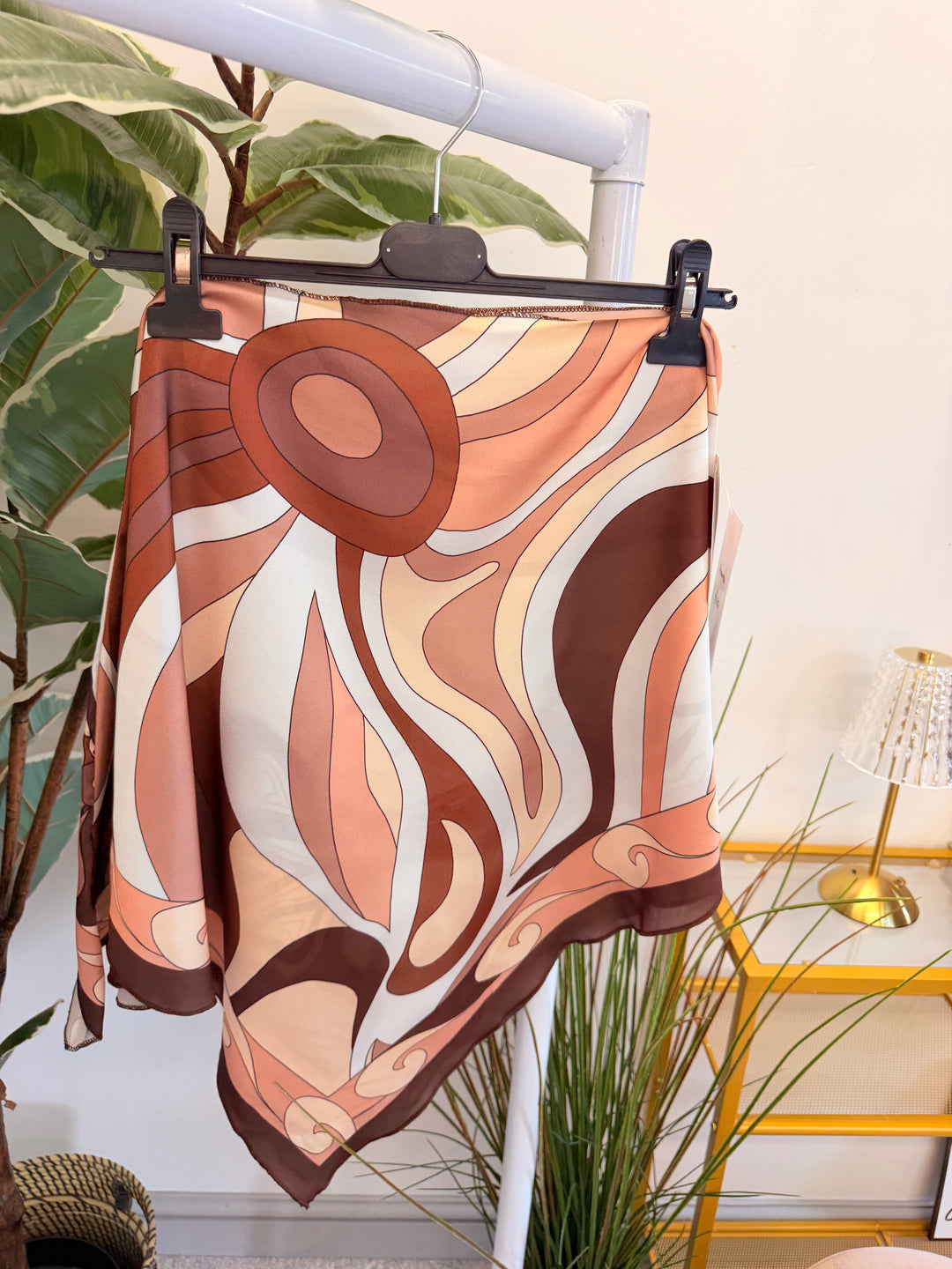 Ladies Retro Print Hankerchief Top - Khaki, Pink, Blue & Brown
