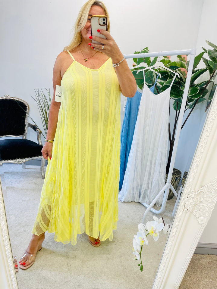 LADIES BEAUTIFUL CAMI SUMMER MAXI DRESS - YELLOW, WHITE, BLUE