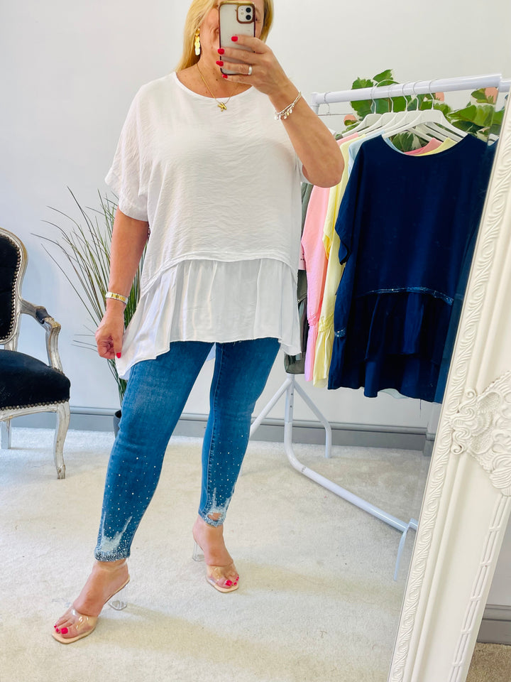 LADIES LOOSE FIT SILK EDGE LOOSE FIT SUMMER TOP - NAVY, PINK, LEMON, KHAKI, WHITE, BLUE