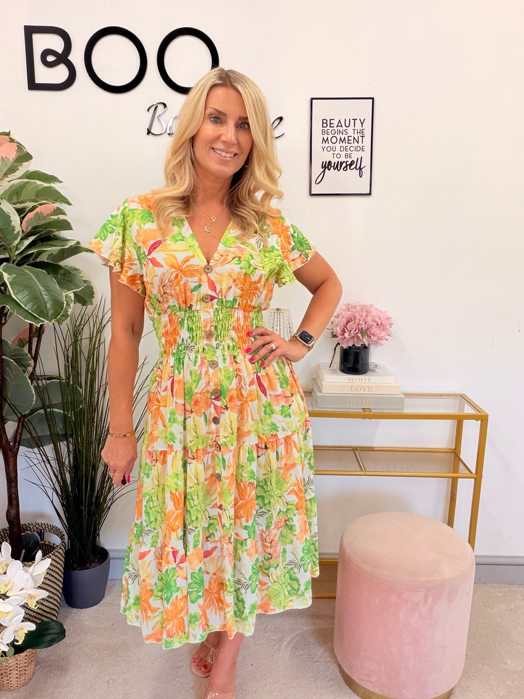 Ladies Floral Print Summer Magic Dress - Blue, Turquoise, Yellow & Green