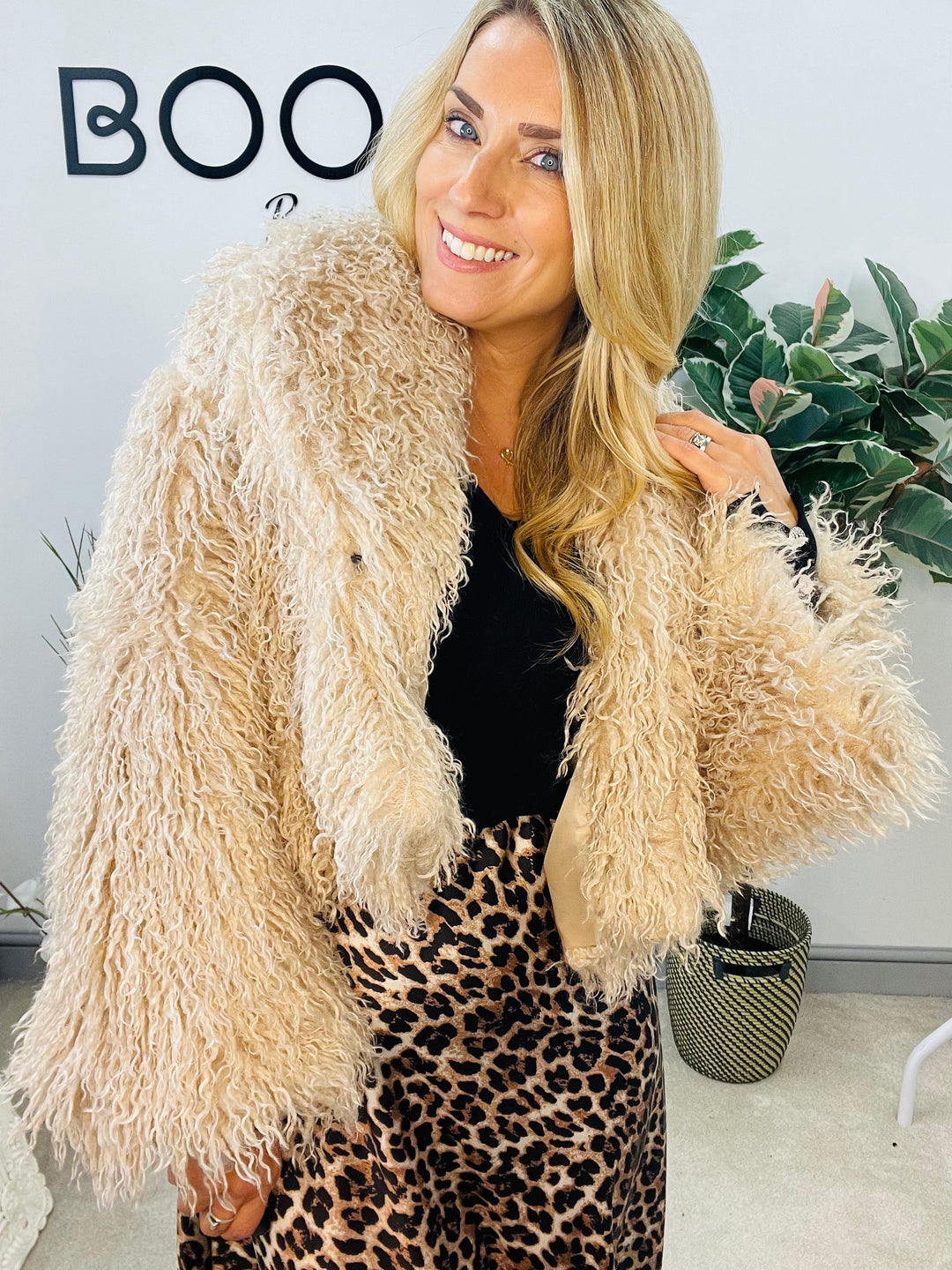 LADIES SHAGGY FLUFFY BOLERO JACKET - BEIGE, GREY & BROWN