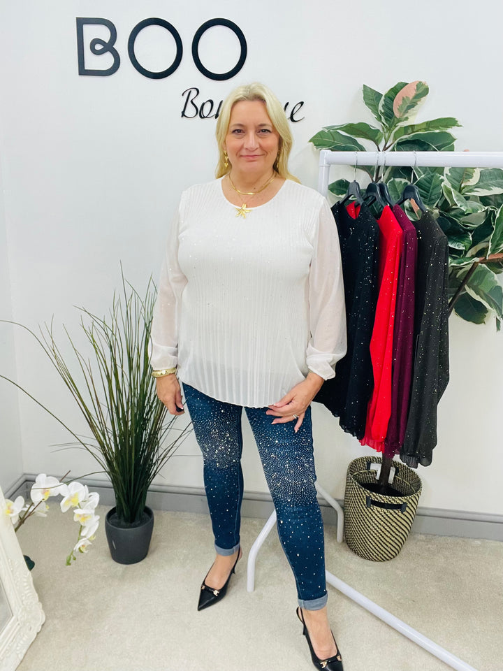 LADIES CHIFFON PLEATED TOP - BLACK, BROWN, WHITE, RED, WINE