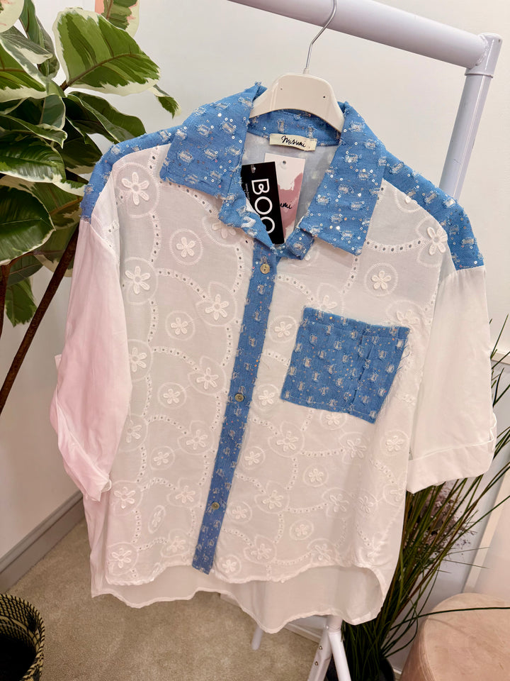 Ladies Fashion White Broderie Anglaise Shirt Blouse