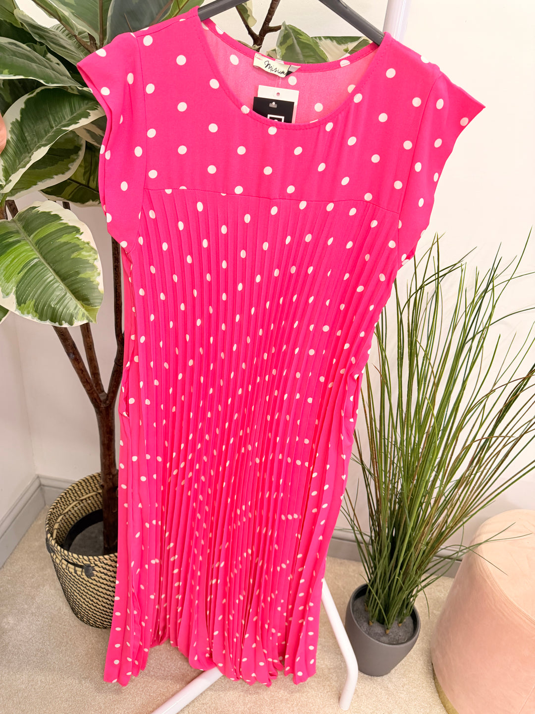 Ladies Polka Dot Summer Maxi Dress - Black, Navy, Pink, Fuschia, Blue