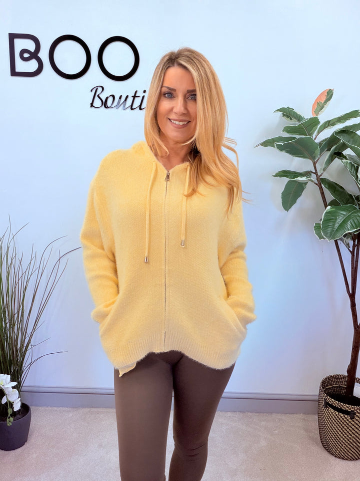 LADIES SOFT FLUFFY HOODY CARDIGAN - LEMON, AQUA, BROWN, PINK, WHITE