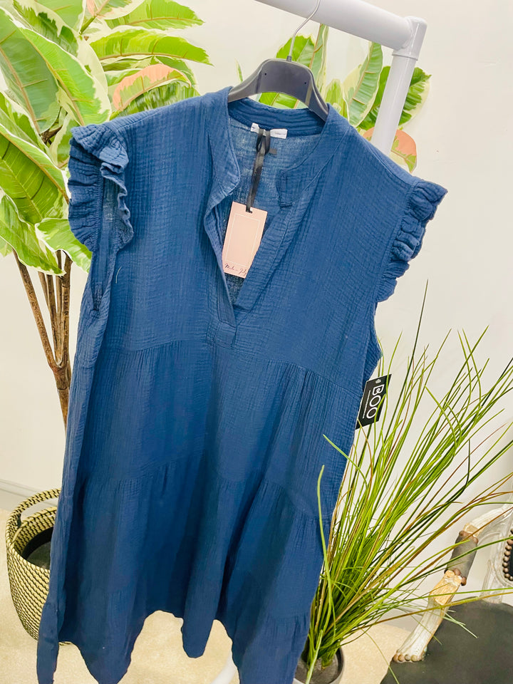 LADIES CHEESECLOTH SMOCK SUMMER MIDI DRESS - LEMON, WHITE, PINK, NAVY, BLUE, KHAKI, BEIGE