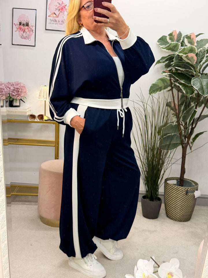 Ladies Fashion Sports Luxe Scuba Trouser Co Ord - Navy, Wine & Brown