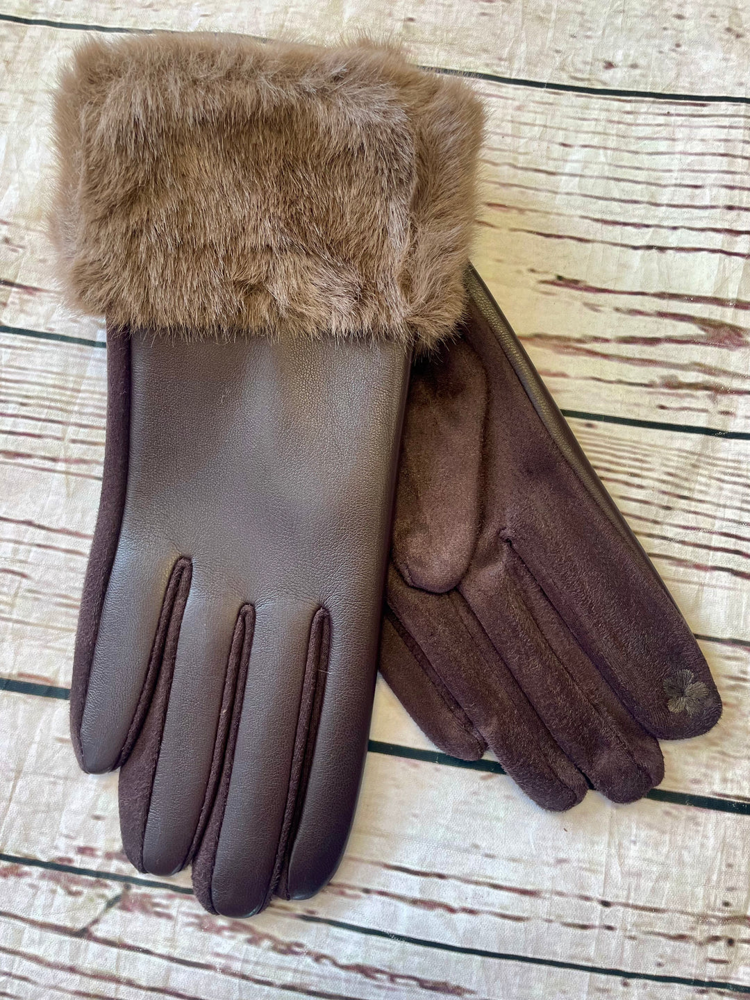 LADIES FAUX LEATHER & FUR GLOVES - BLACK, WINE, NAVY, BROWN, CREAM & MOCHA