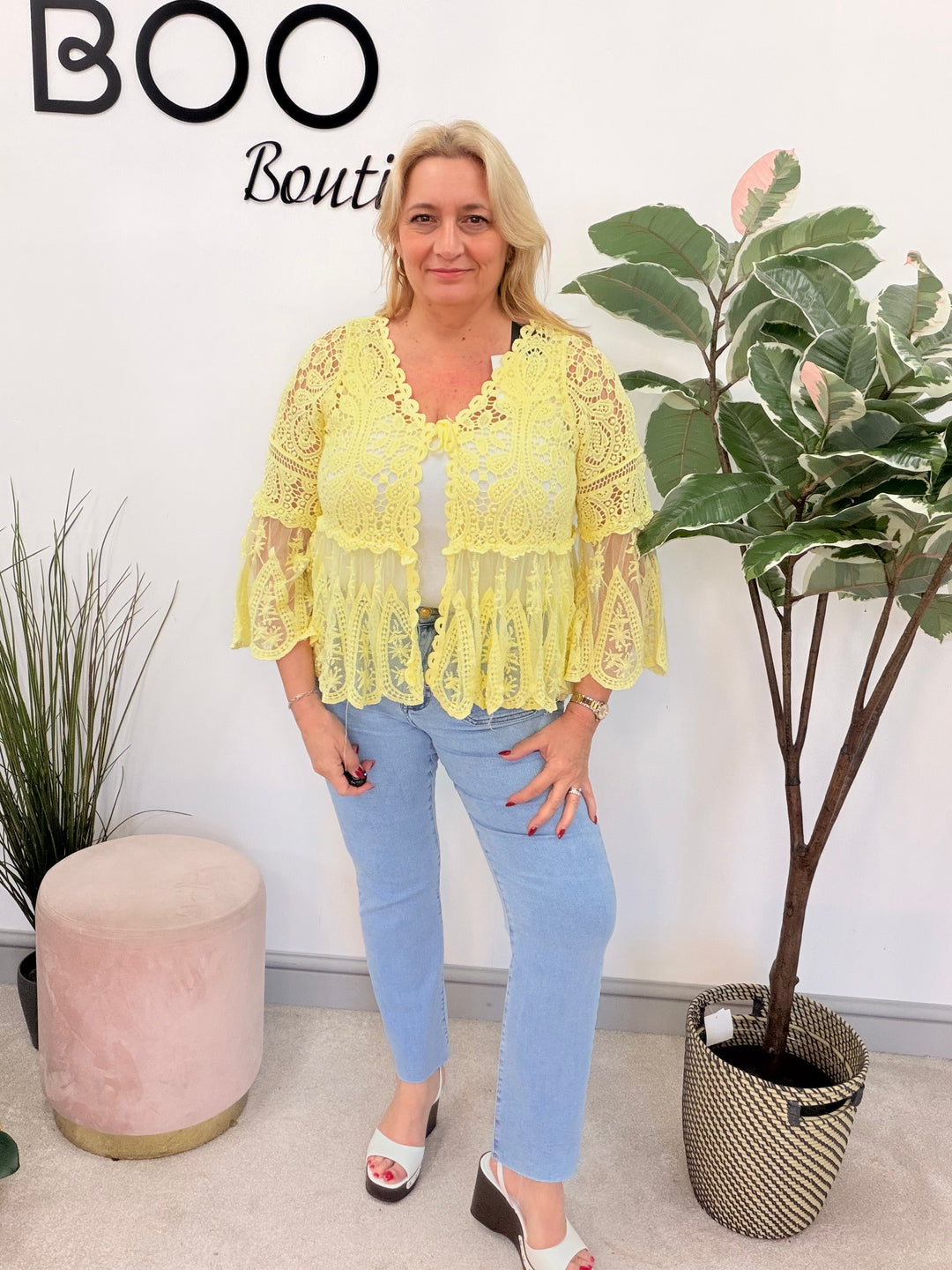 Ladies Fashion Crochet Bolero Cardigan Top - white, mint, aqua, lemon