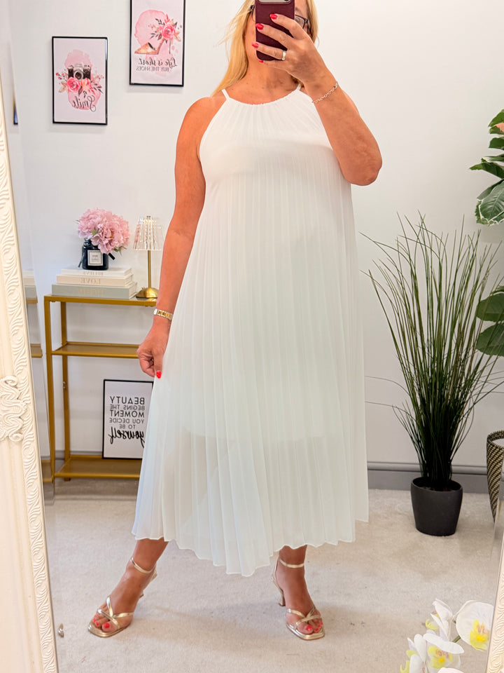 Ladies Chiffon Pleated Summer Maxi Dress - Red, Pink, Navy & White