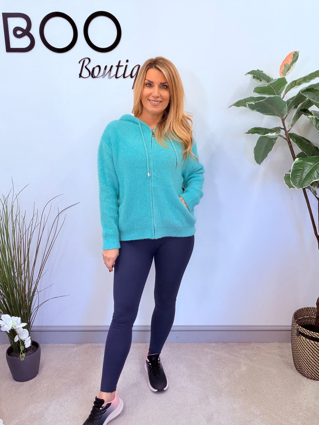 LADIES SOFT FLUFFY HOODY CARDIGAN - LEMON, AQUA, BROWN, PINK, WHITE