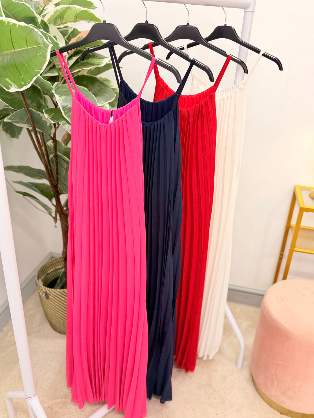 Ladies Chiffon Pleated Summer Maxi Dress - Red, Pink, Navy & White