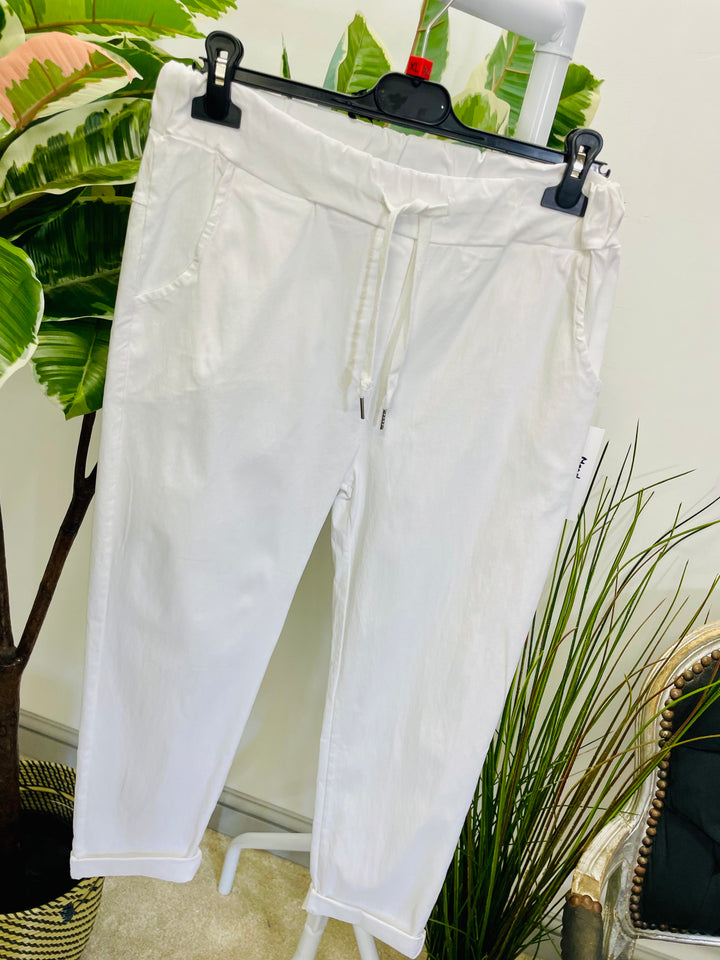 LADIES WOMENS CURVE STRETCH SMART MAGIC TROUSERS - SIZE 16 TO 22 WHITE