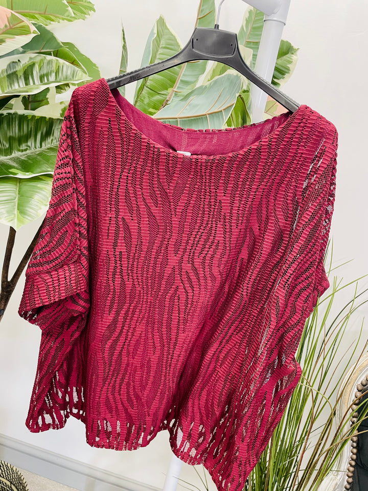 LADIES BOX STYLE NET MESH TOP - WHITE, BURGUNDY, KHAKI, MOCHA, NAVY, BLACK
