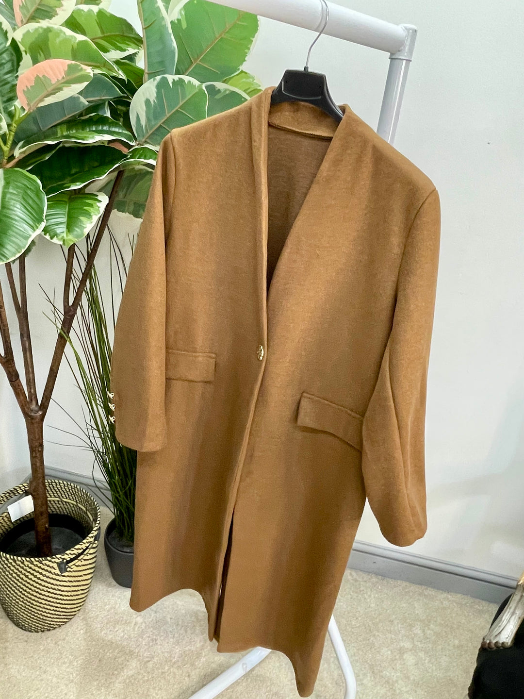 LADIES V NECK DUSTER COAT - CAMEL, CHARCOAL BLACK & GREY